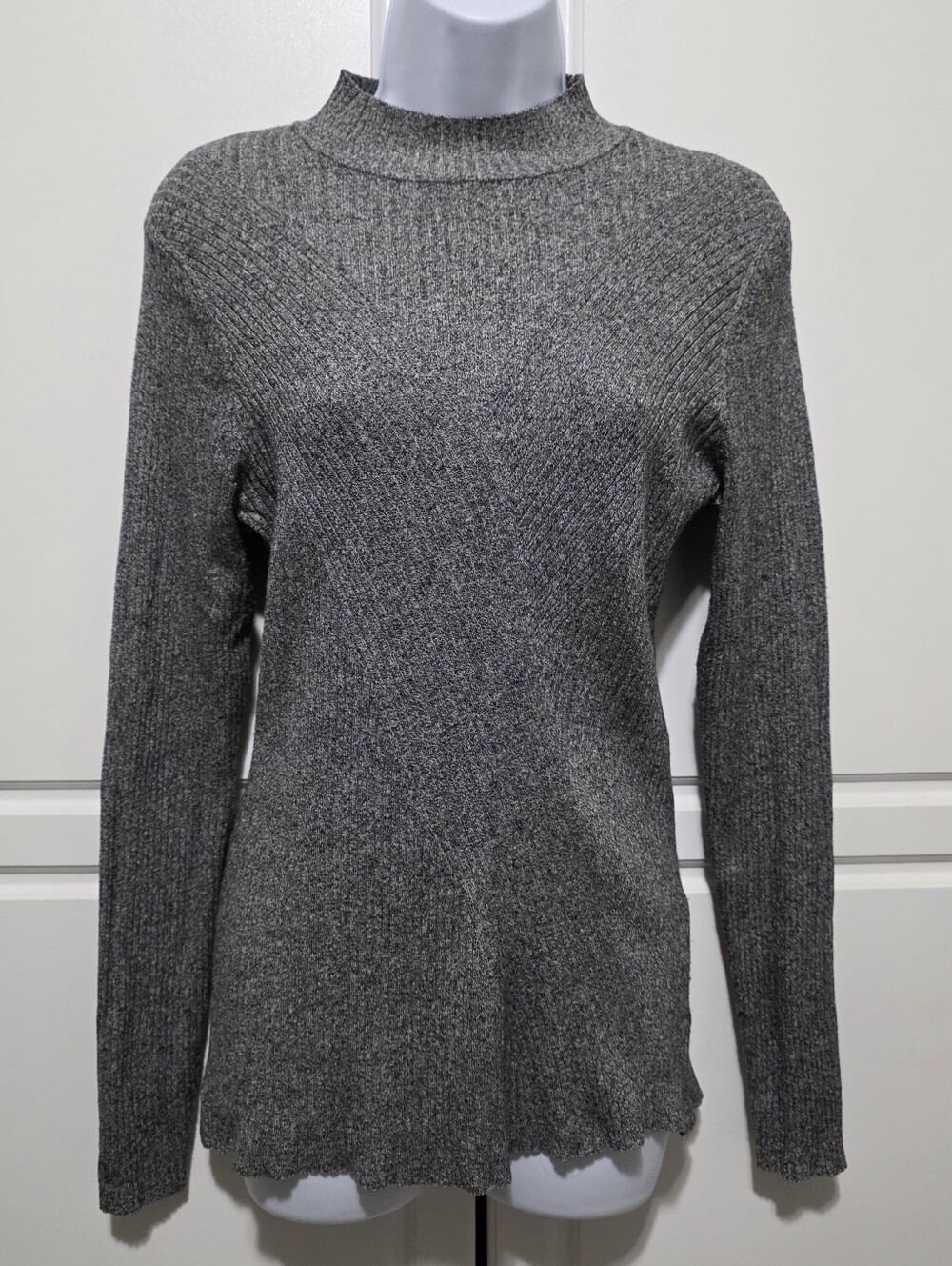 H&M Womens Gray Bodycon Fitted Ribbed Knit Mock Neck Pull Over Sweater Large